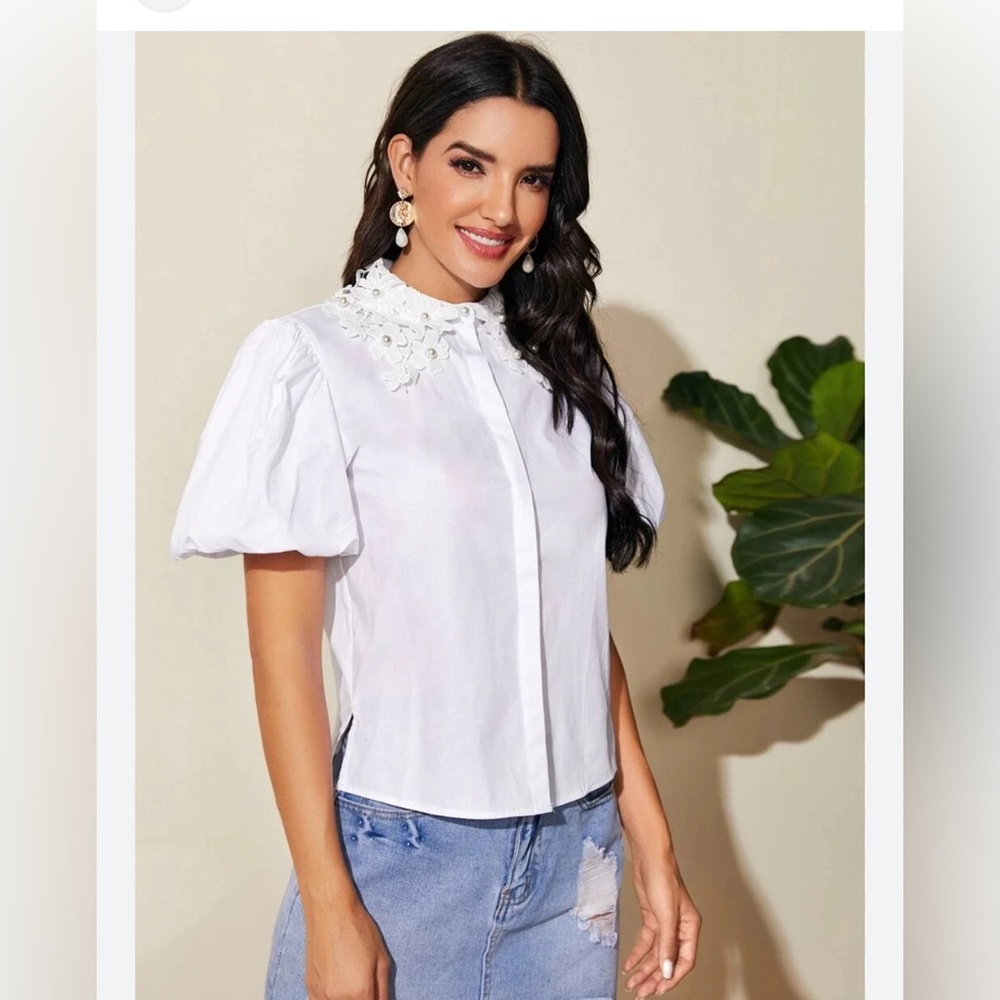 Zara White Puff Sleeve Top